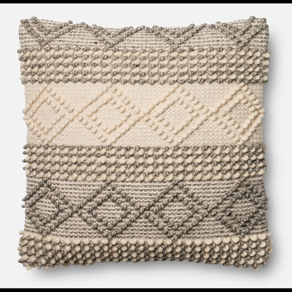 Magnolia Home P0460 Gray/Ivory Diamond Stripes Throw Pillow 22”• 22”